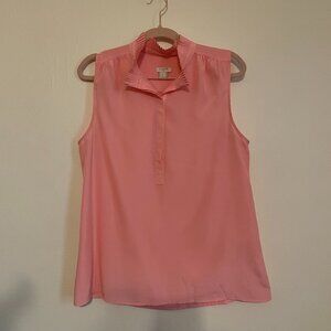 J. Crew Factory | Coral Chiffon Ruffle-Neck Sleeveless Blouse 8